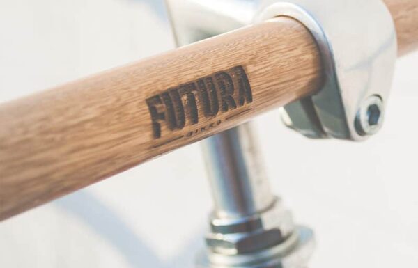 Wooden bicycle handlebar with Futura logo