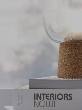 Interior design books with glass cloche